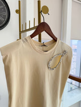 Taş Dekolte Detaylı Tereyağı Sarısı Bluz&Tshirt