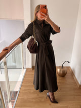 Acı Kahve Cepli Uzun Elbise