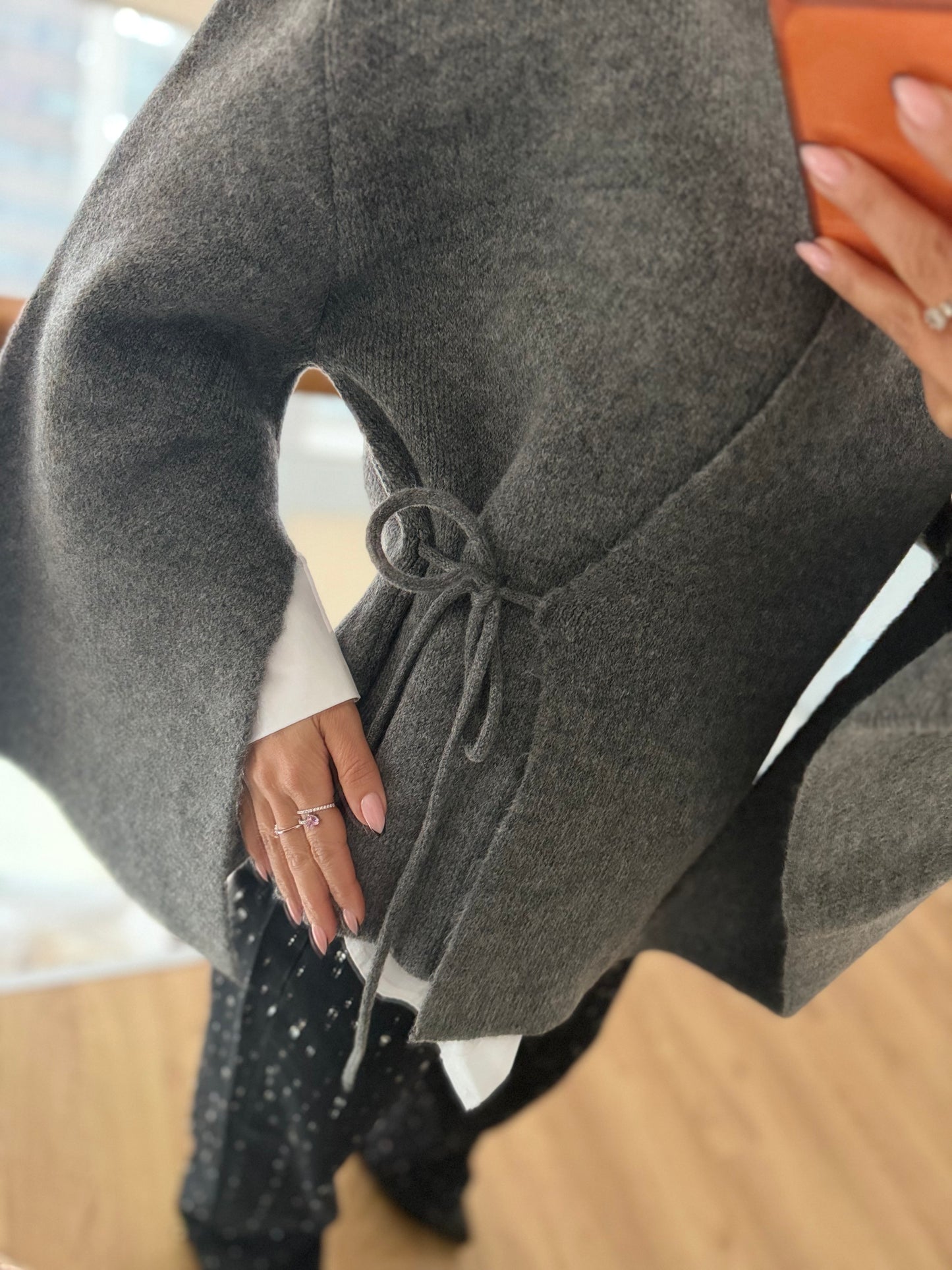 Lueur Concept Yarasa Kol Gri Triko Hırka&Ceket