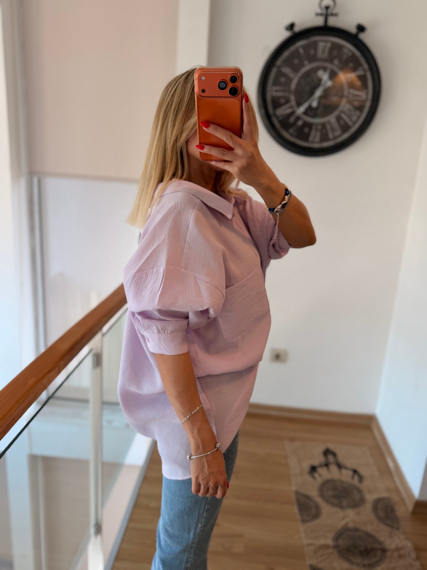 Premium %100 Pamuklu Pastel Pembe Dökümlü Gömlek