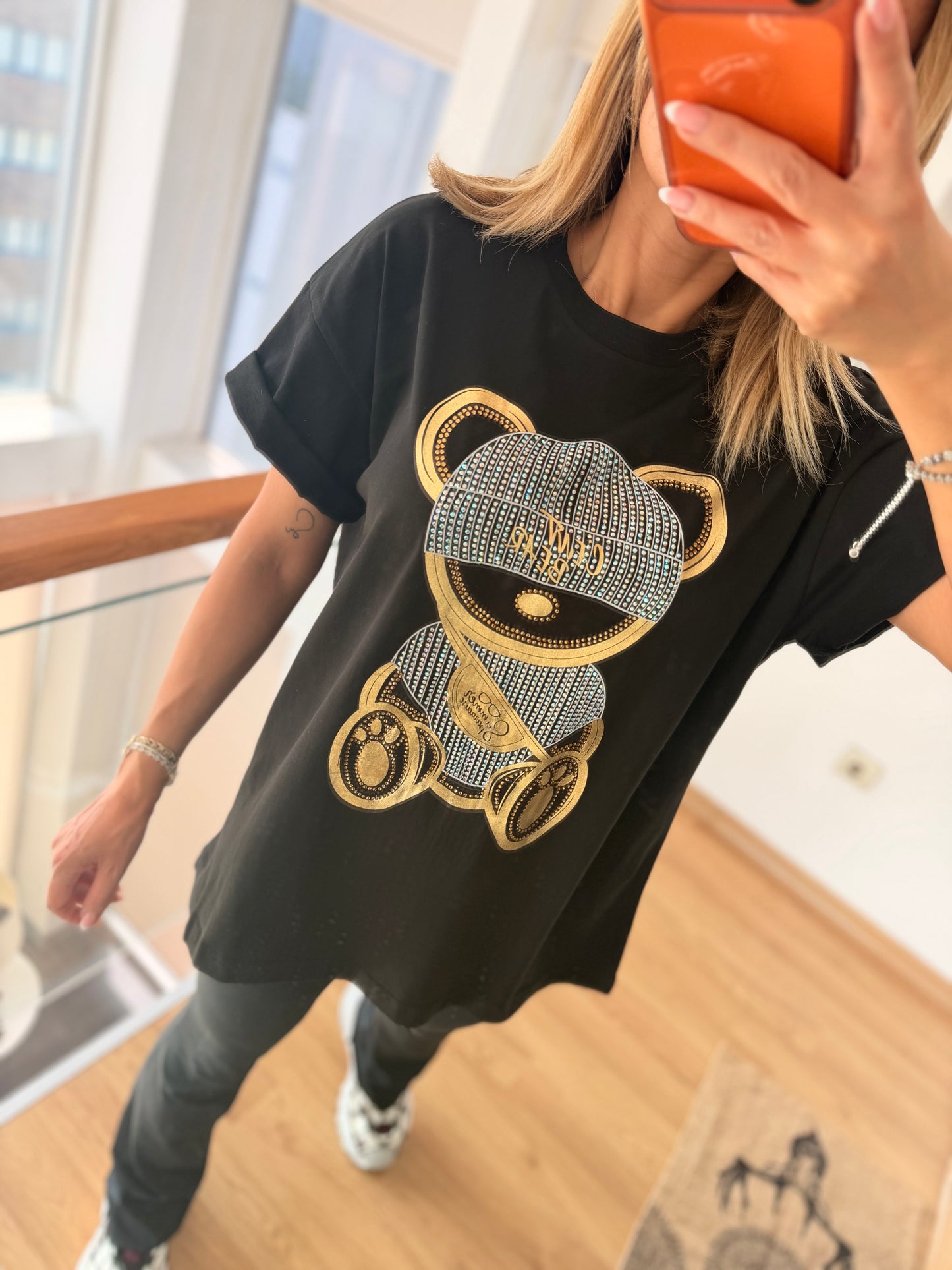 Shiny Bear %100 Cotton Siyah Tshirt