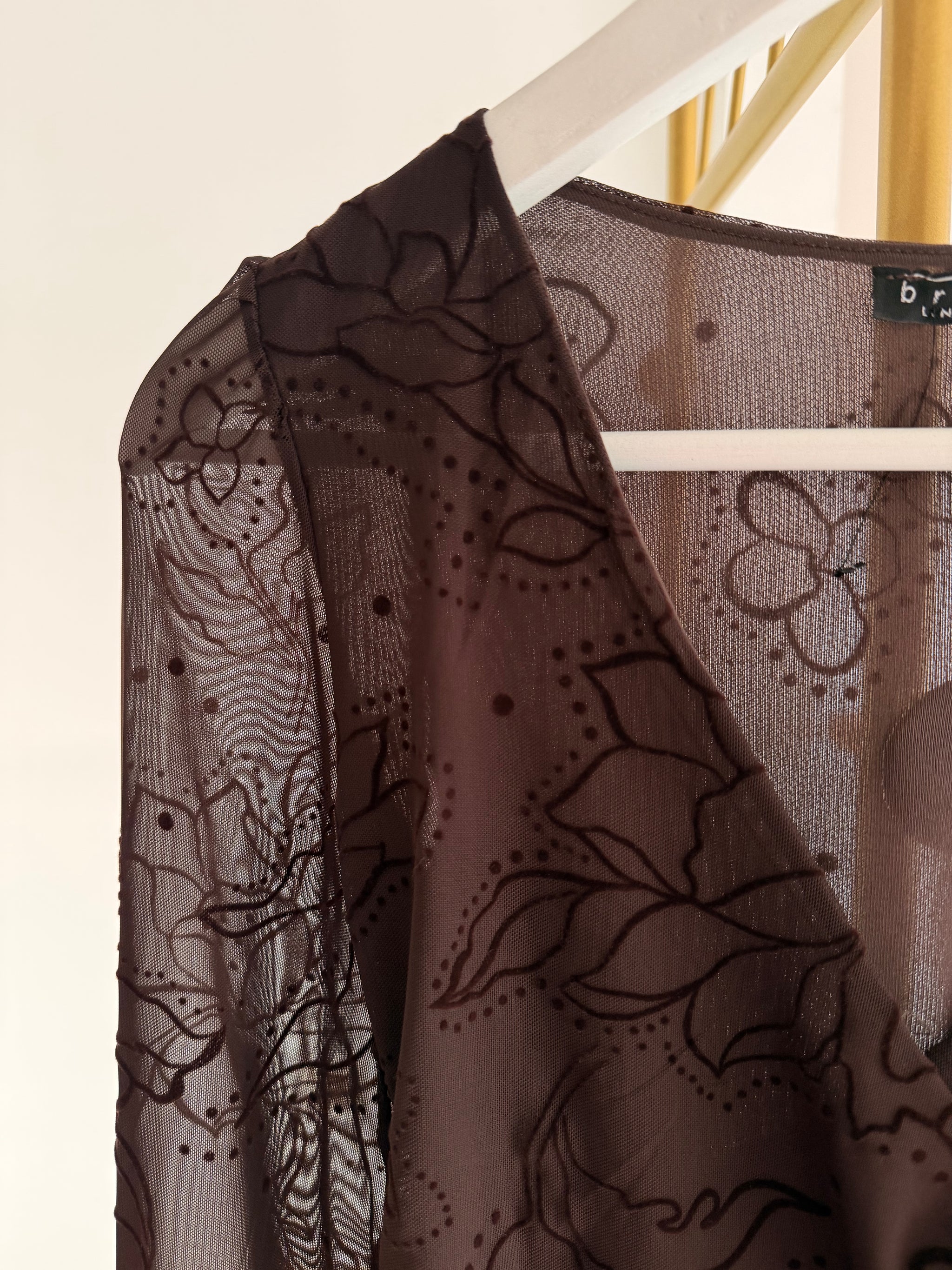 Kruvaze Yaka Bağlamalı Acı Kahve Şifon Bluz