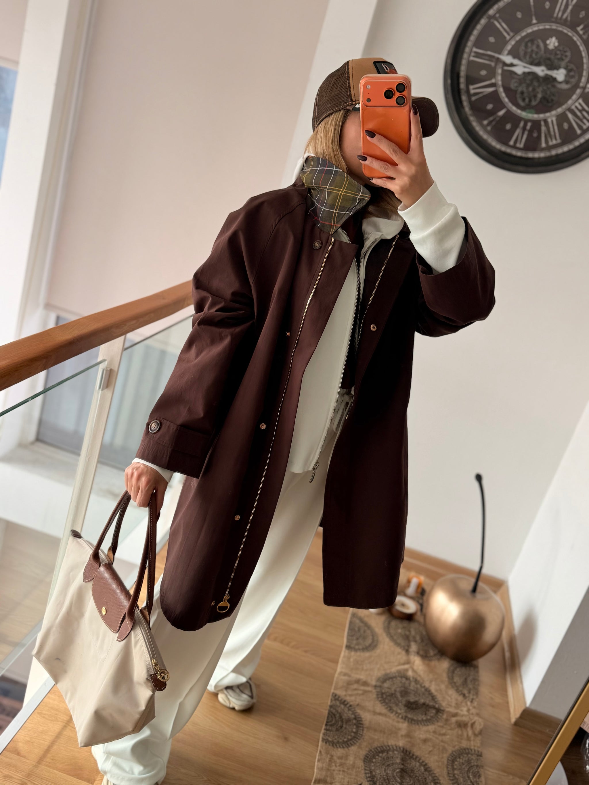 Lueur Concept Premium Ekoseli Acı Kahve Trençkot
