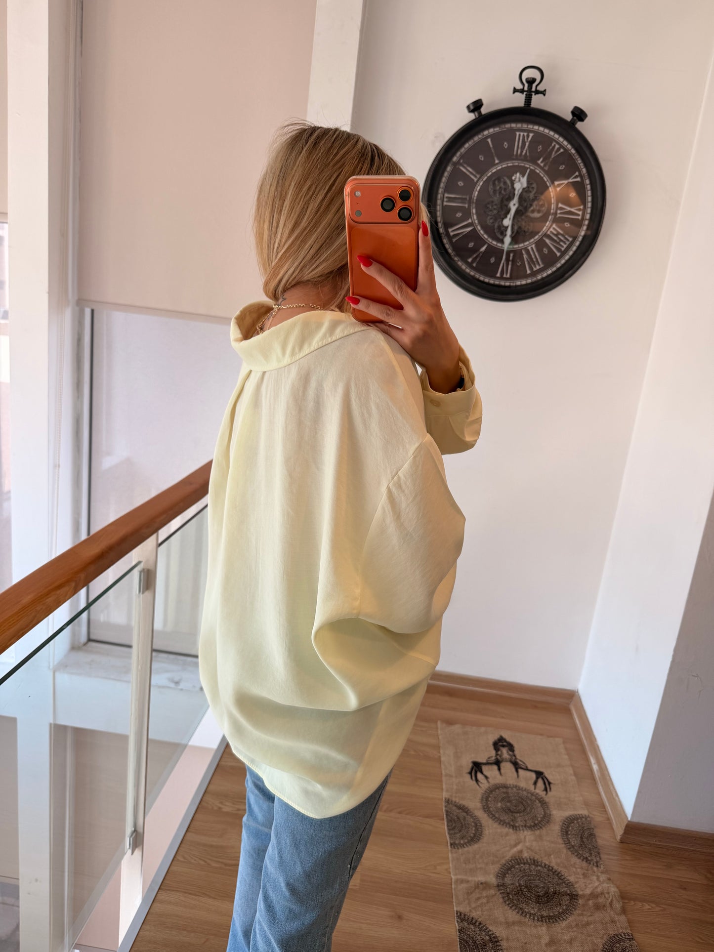 Premium %100 Pamuklu Tereyağı Sarısı Dökümlü Gömlek