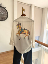 Taşlı Horse Tasarım İpek Saten Gömlek