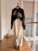 Slogan Jakarlı Patch'li Acı Kahve Tasarım Triko