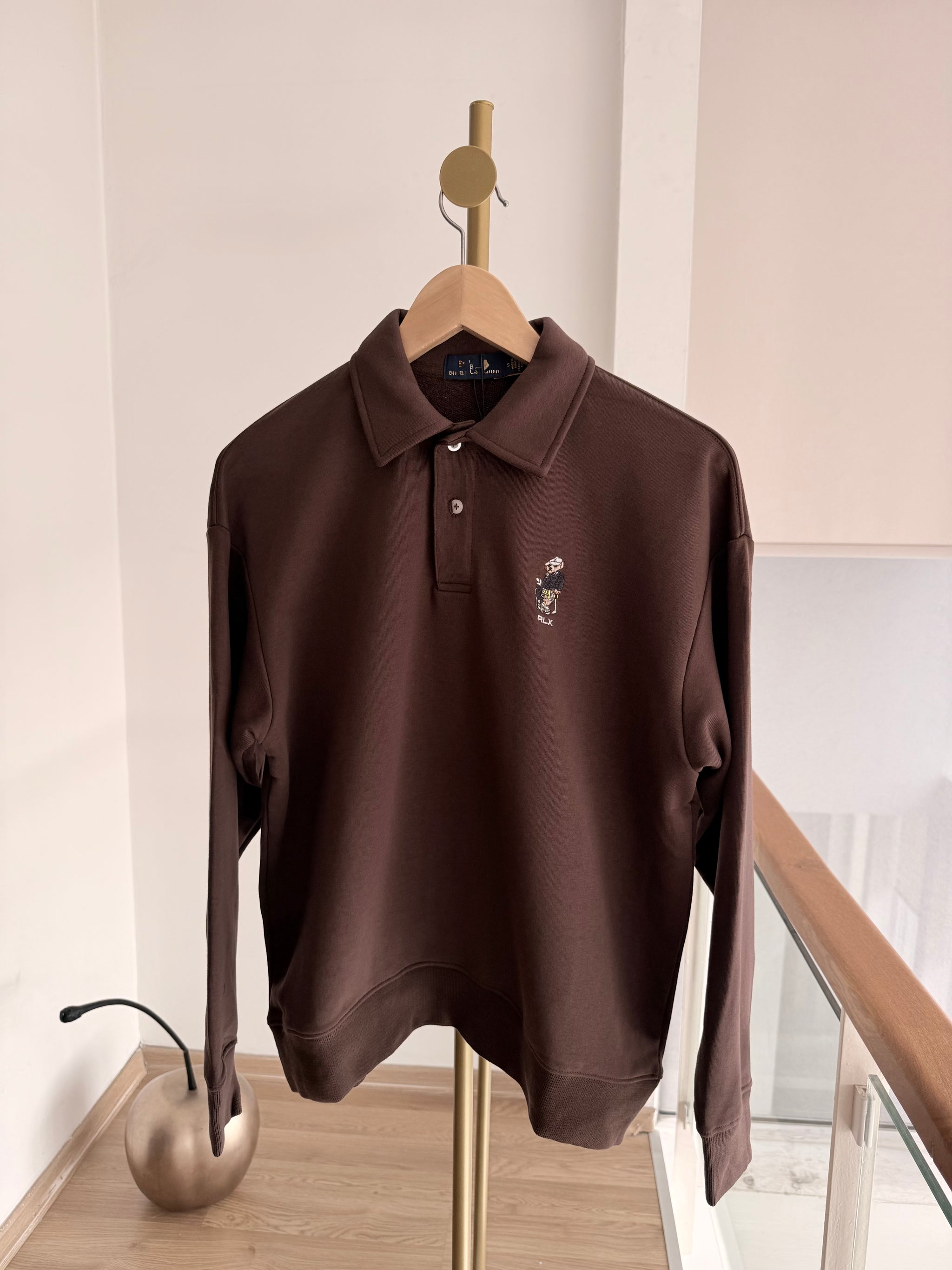 Acı Kahve Polo Yaka Teddy Bear Sweatshirt