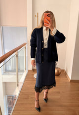 Lacivert Gold Düğmeli Cepli Hırka