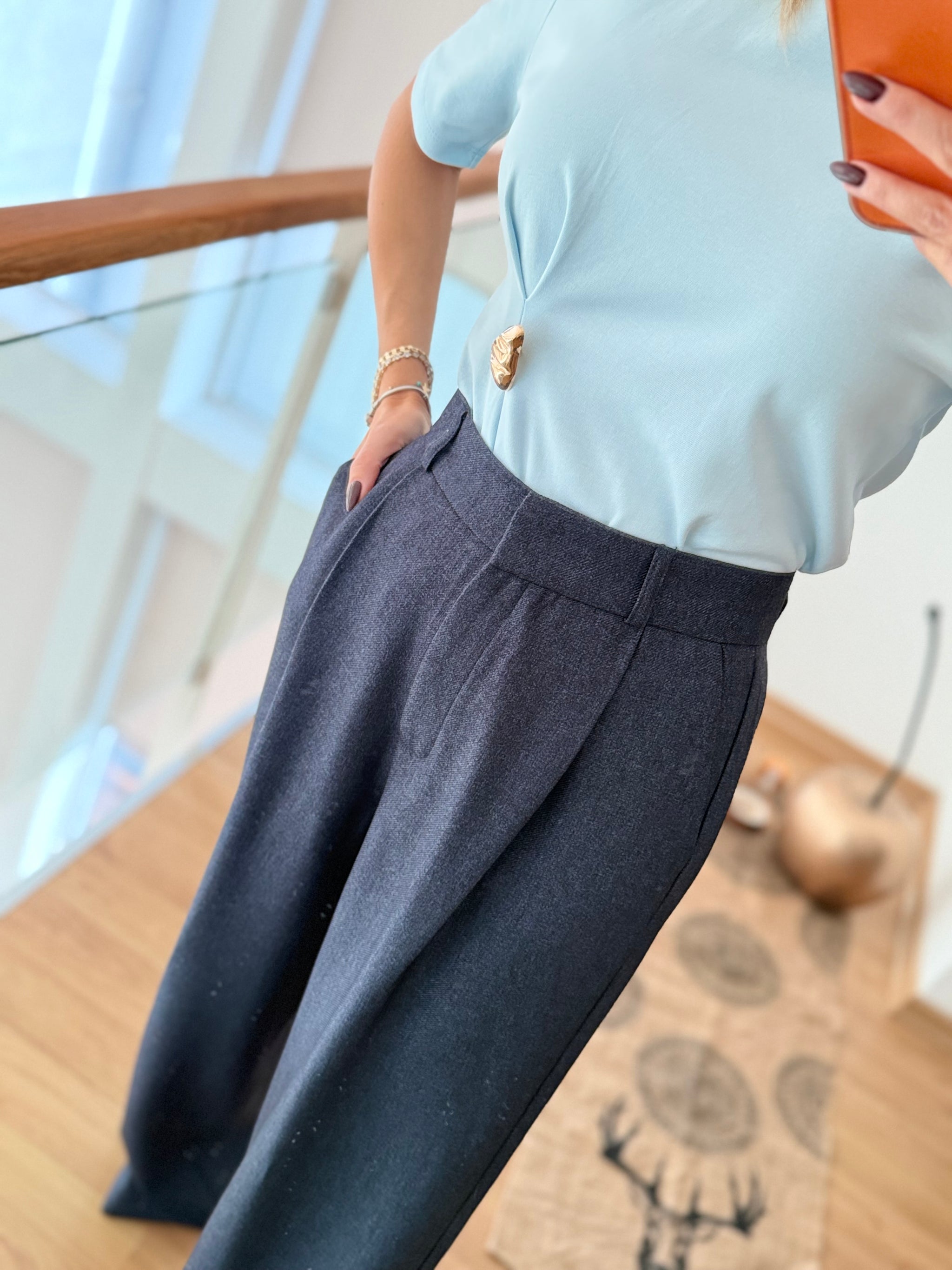 Premium Palazzo Lacivert Pantolon