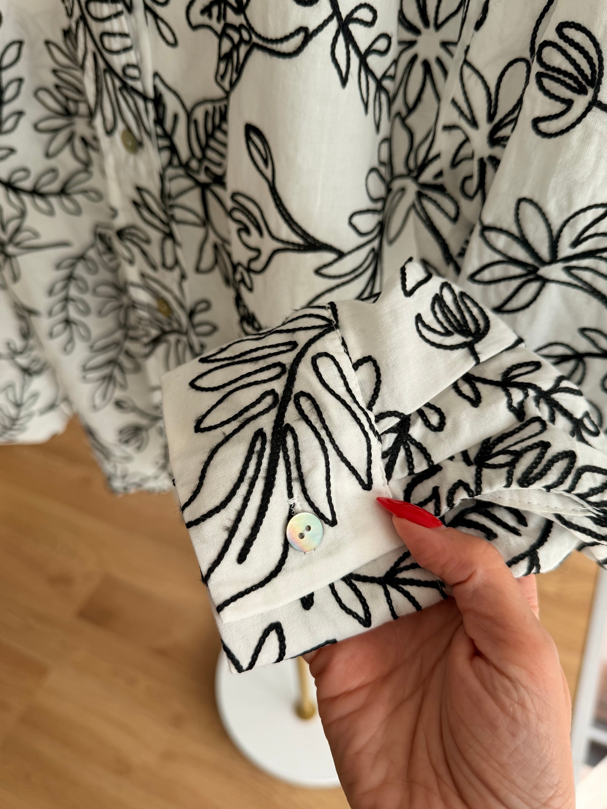 Nakışlı Keten Oversize Gömlek