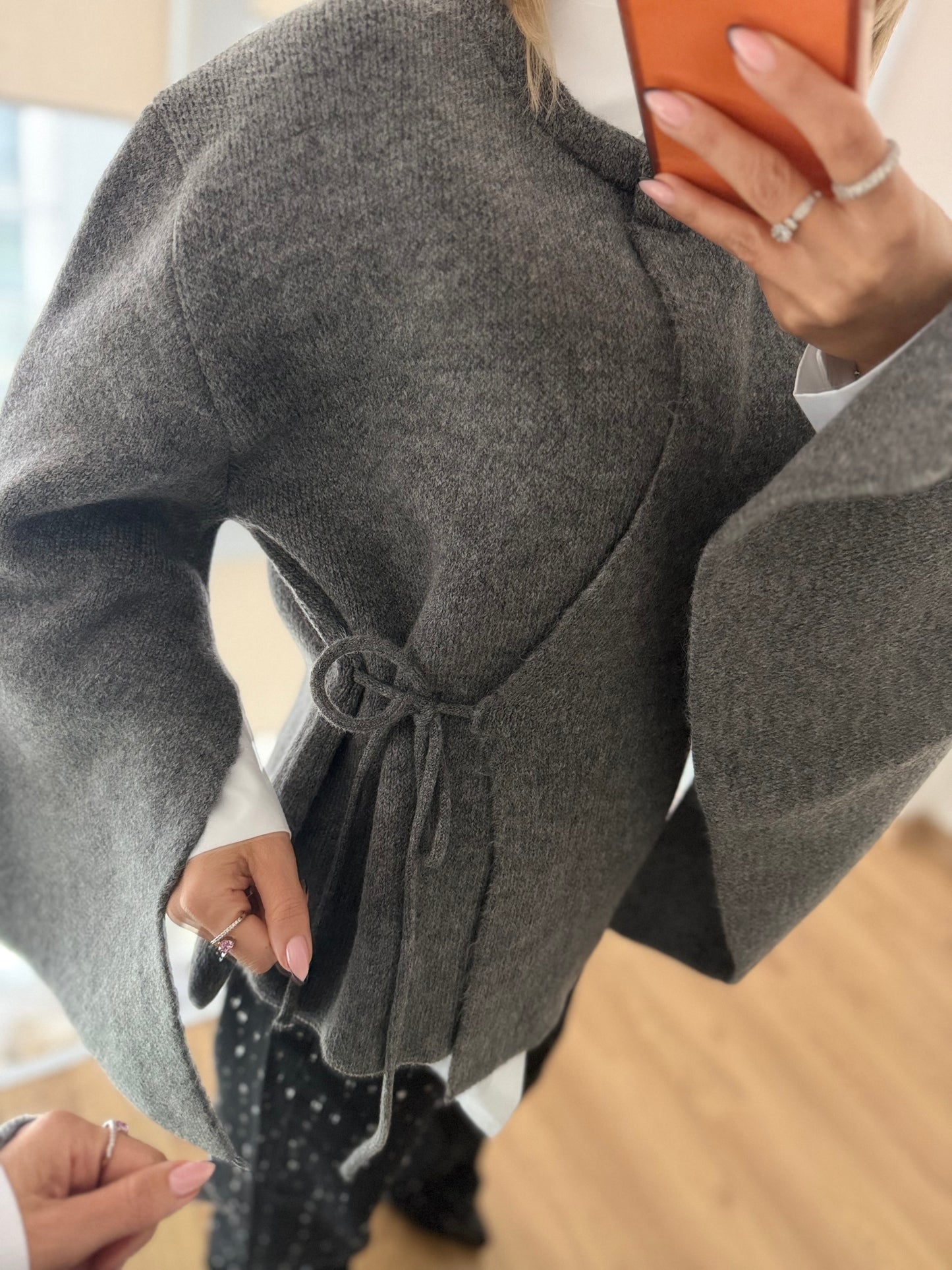 Lueur Concept Yarasa Kol Gri Triko Hırka&Ceket