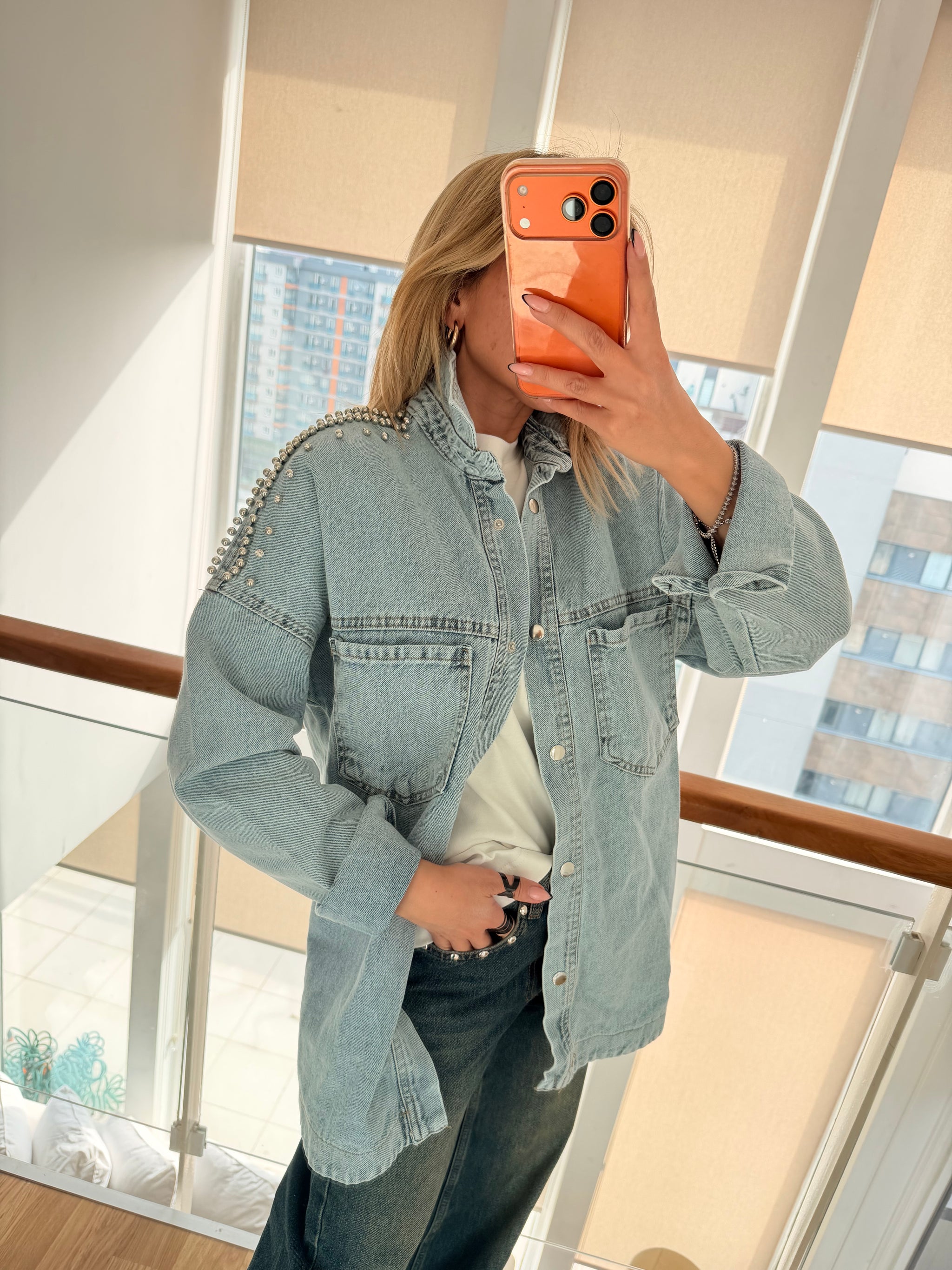 Zımba&Taş İşlemeli Jean Ceket