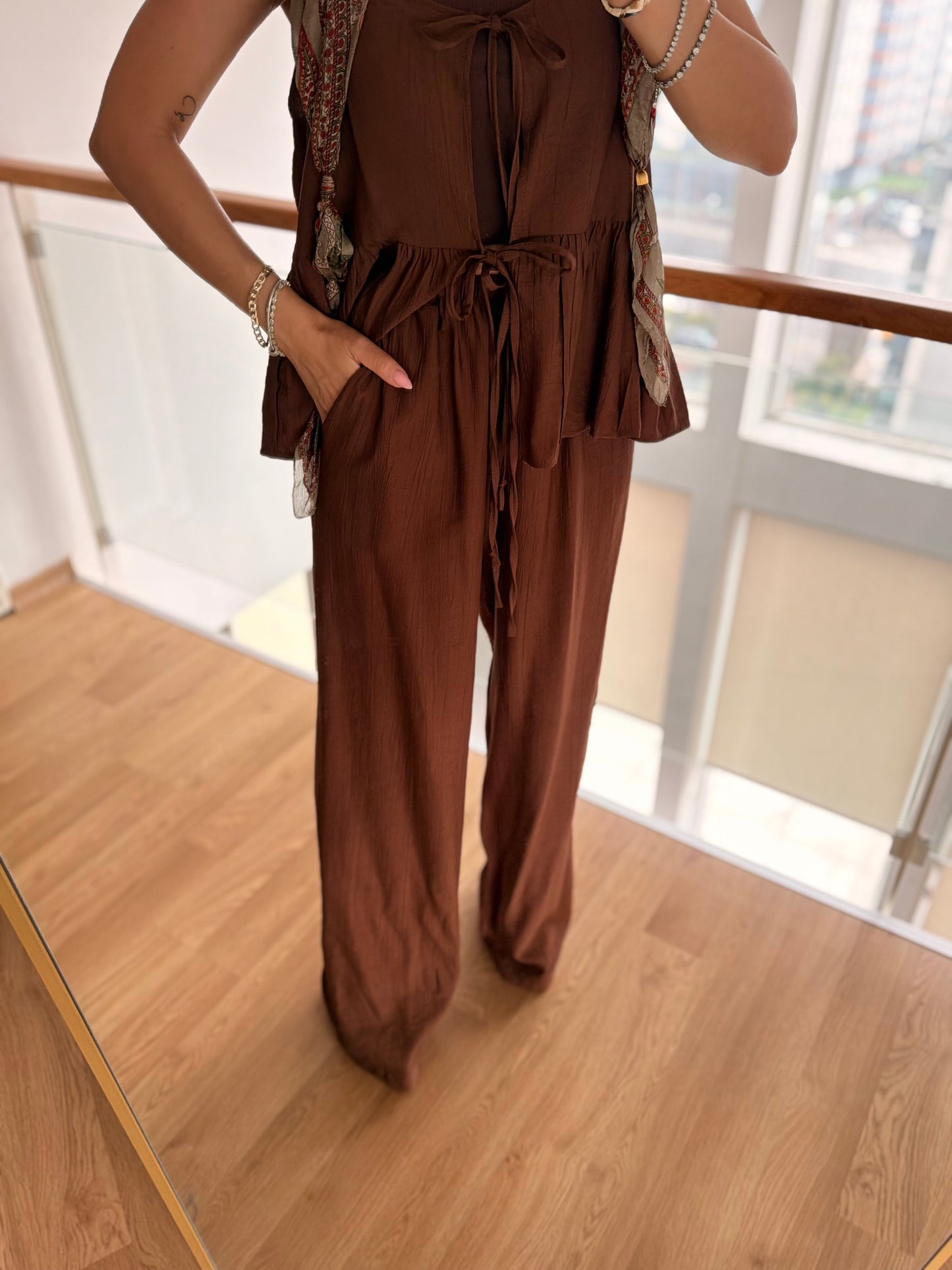 Premium Keten Kahve Takım