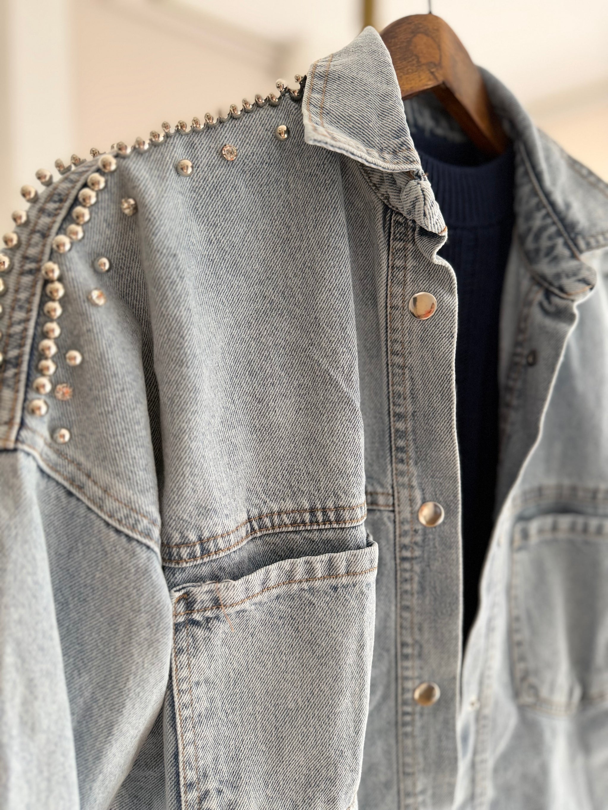 Zımba&Taş İşlemeli Jean Ceket