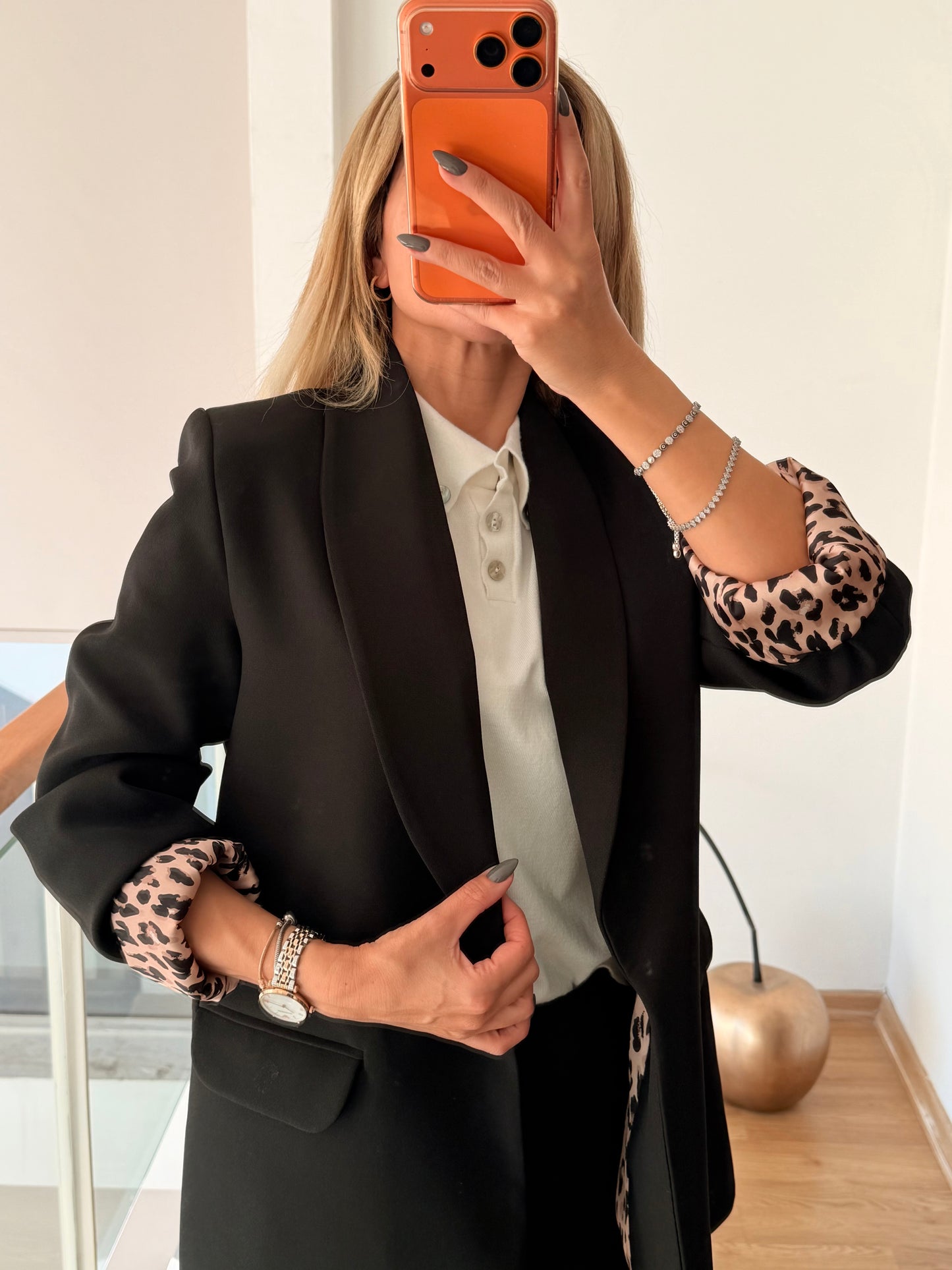 Premium Vatkalı Leopar Blazer Ceket