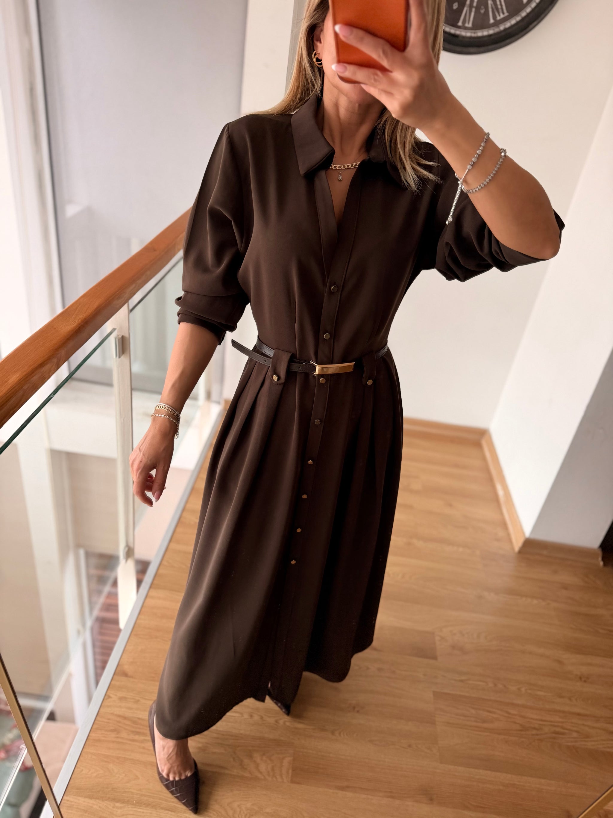 Lueur Concept Kemerli Uzun Elbise Acı Kahve