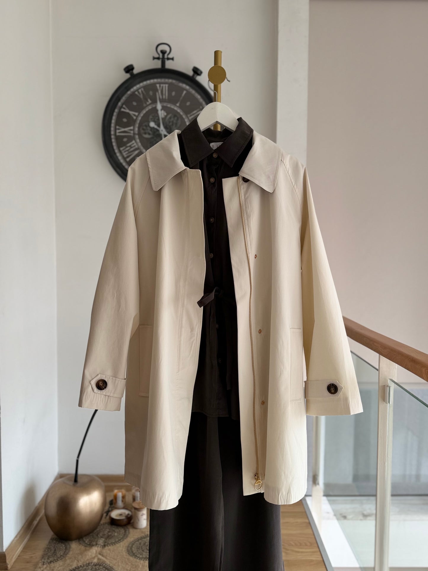 Lueur Concept Premium Ekoseli Ekru Trençkot