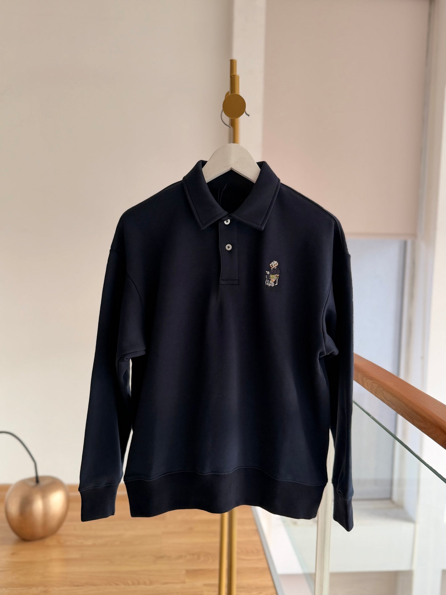 Lacivert Polo Yaka Teddy Bear Sweatshirt