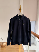 Lacivert Polo Yaka Teddy Bear Sweatshirt