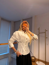 Manşet Kol Gold Düğme Beyaz Kadın Gömlek