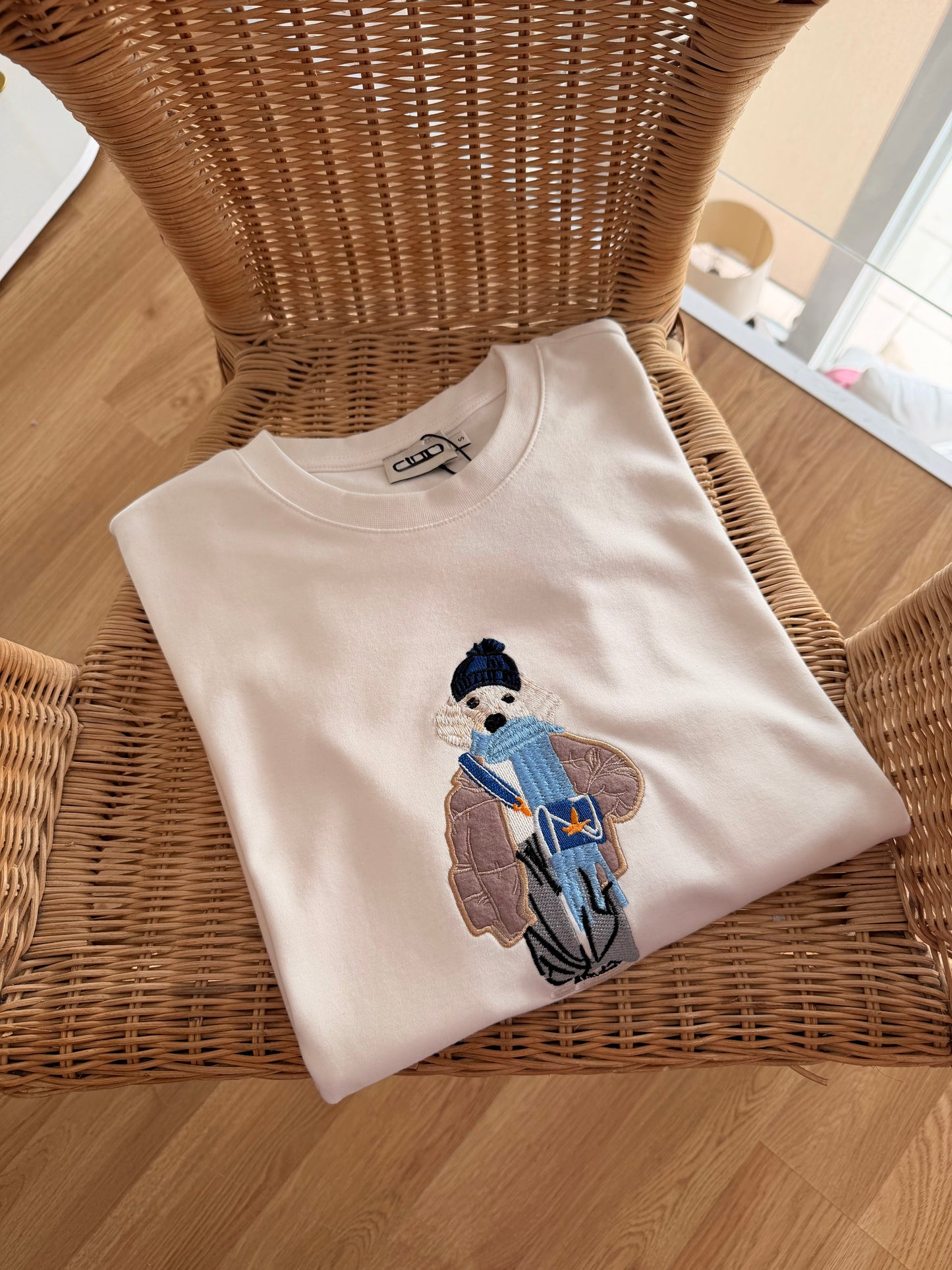 Snow Dog İşlemeli %100 Cotton Basic Tshirt Beyaz