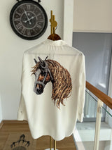 Taşlı Horse2 Tasarım İpek Saten Gömlek