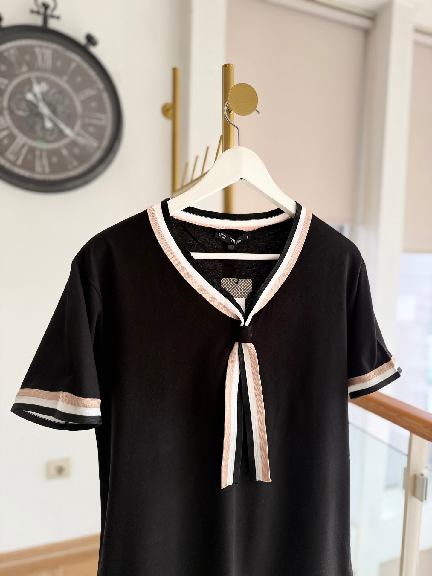 Örme Denizci Yaka Siyah %100 Cotton Tshirt