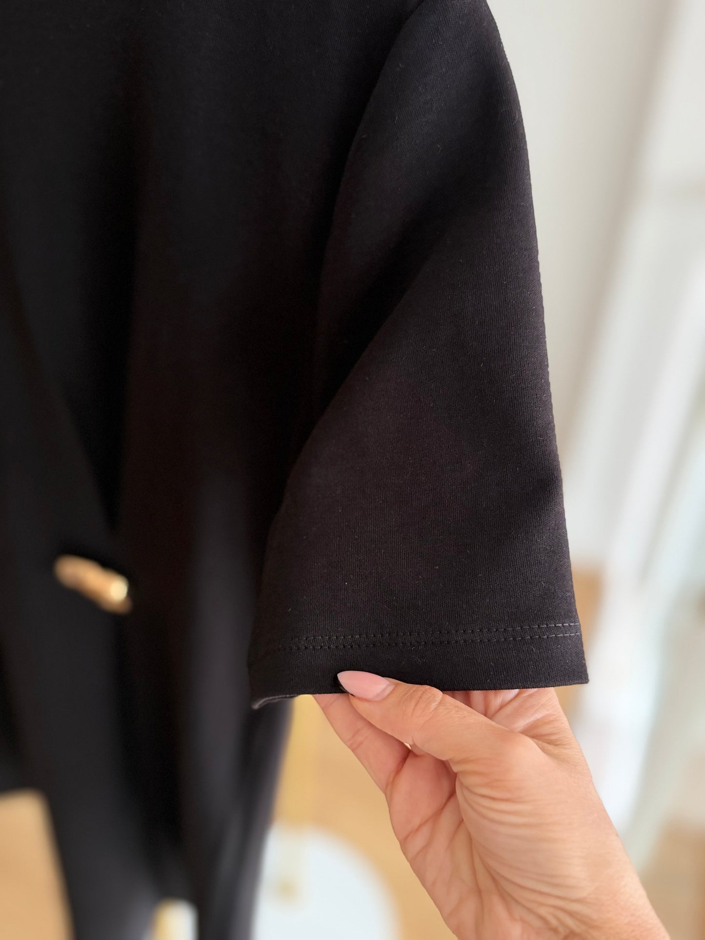 Siyah %100 Pamuk Gold Tokalı Tshirt