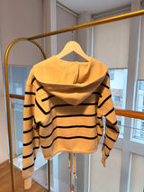 Siyah Çizgili Kalın Bej Triko Hırka Ceket