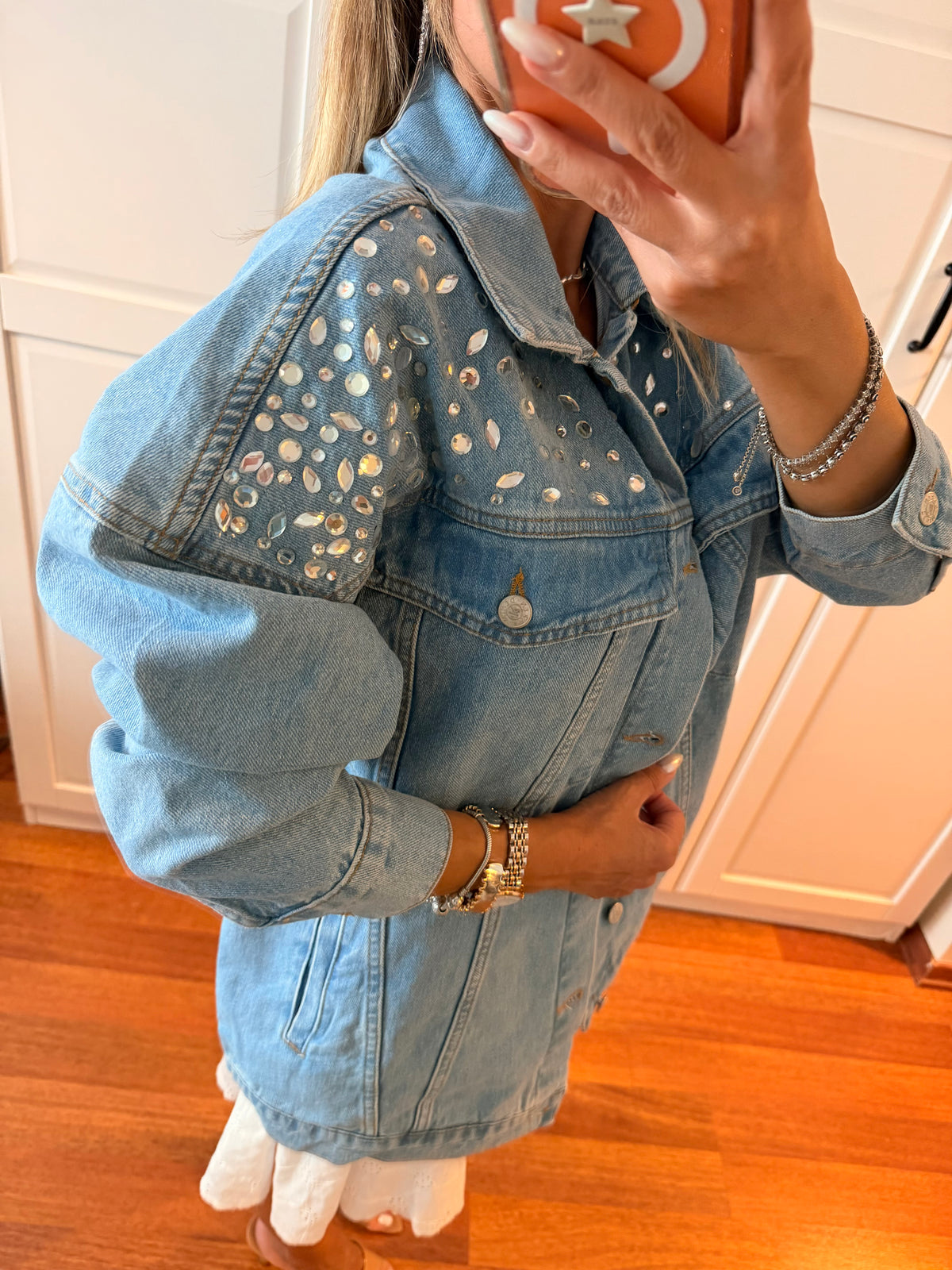 Oversize Premium Taş İşleme Jean Ceket