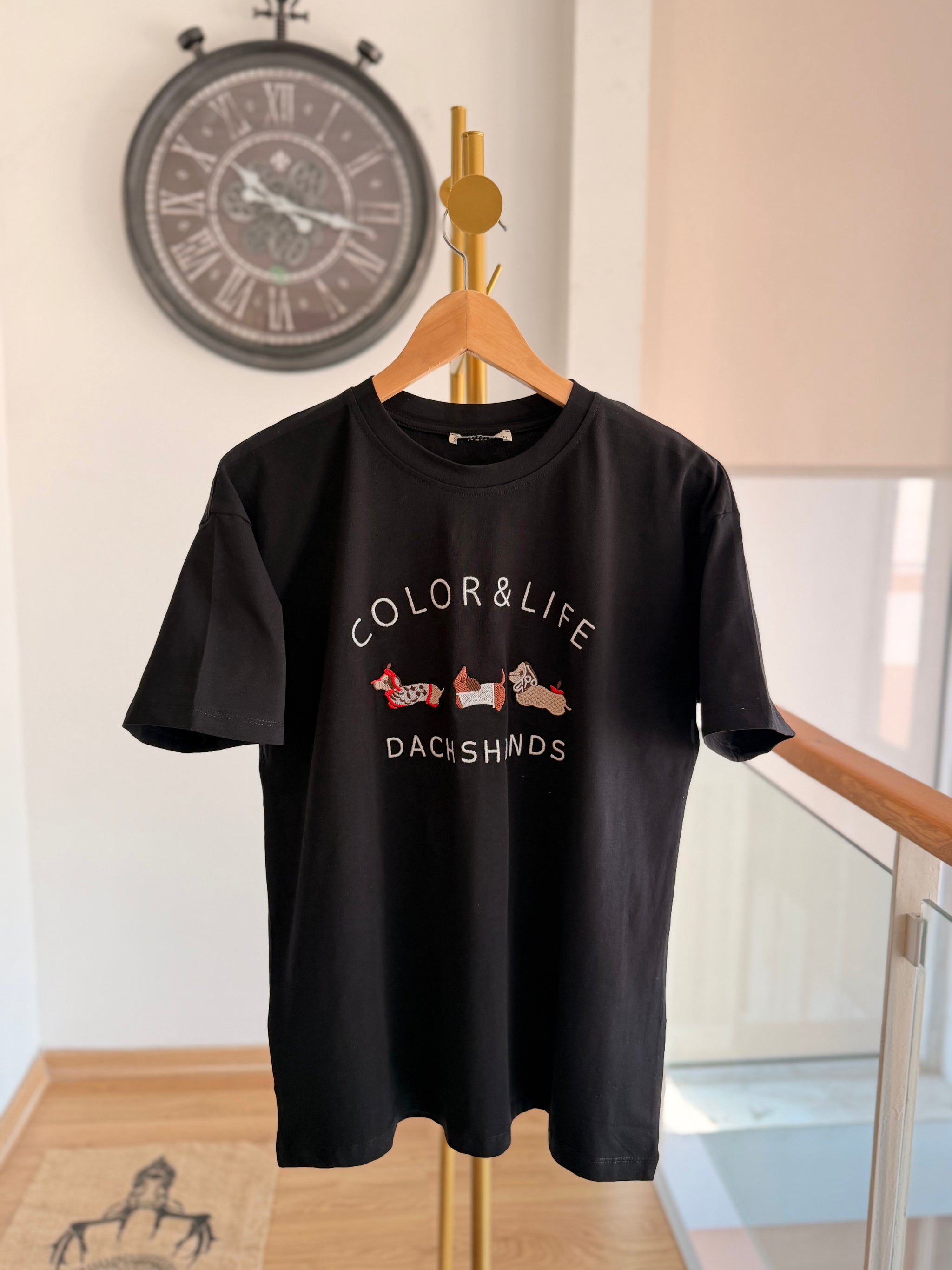 Köpek Figürlü Siyah Oversize Tshirt Color&Life