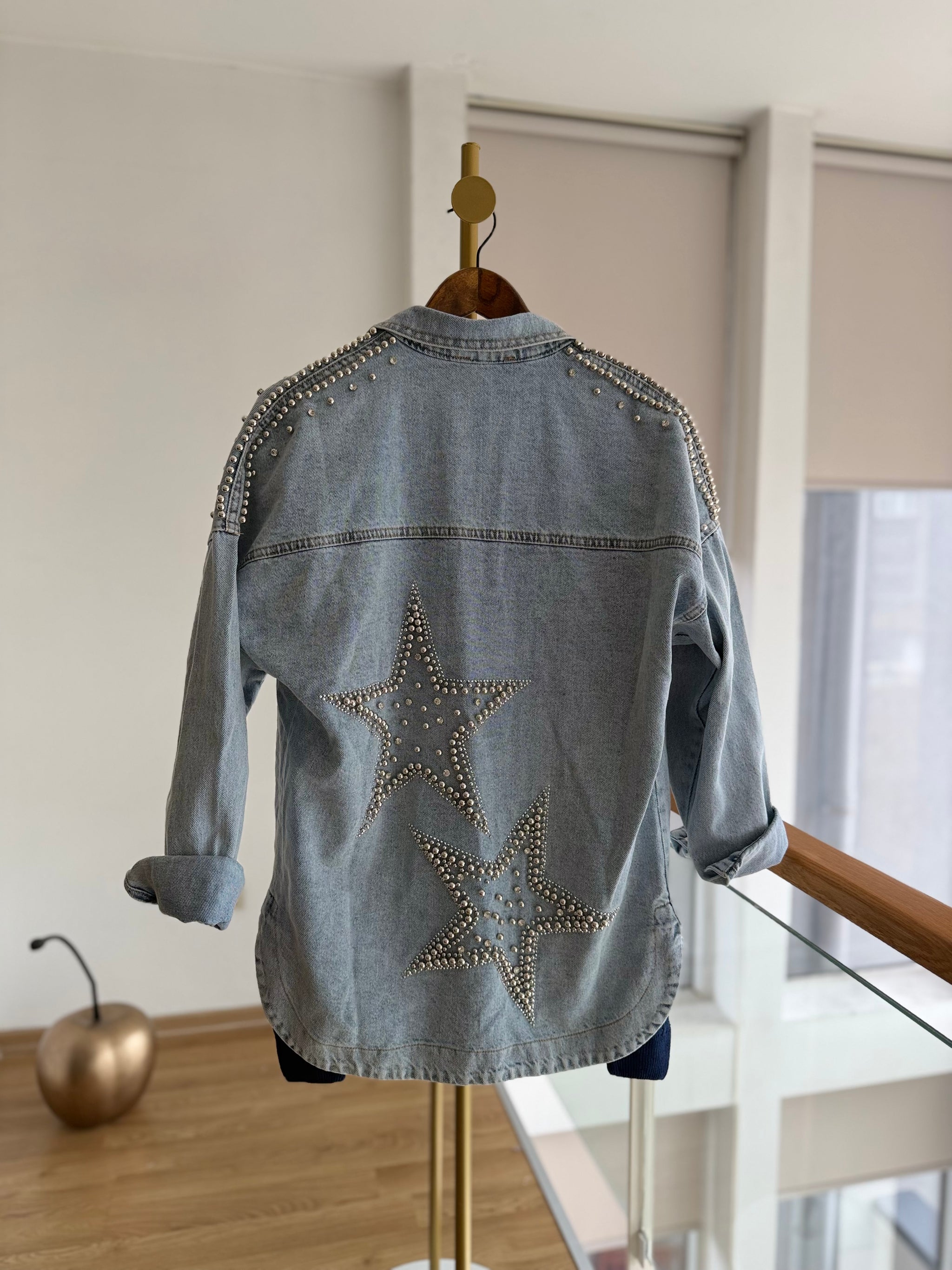 Zımba&Taş İşlemeli Jean Ceket