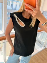 Taş Dekolte Detaylı Siyah Bluz&Tshirt