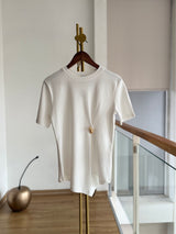 Beyaz %100 Pamuk Gold Tokalı Tshirt