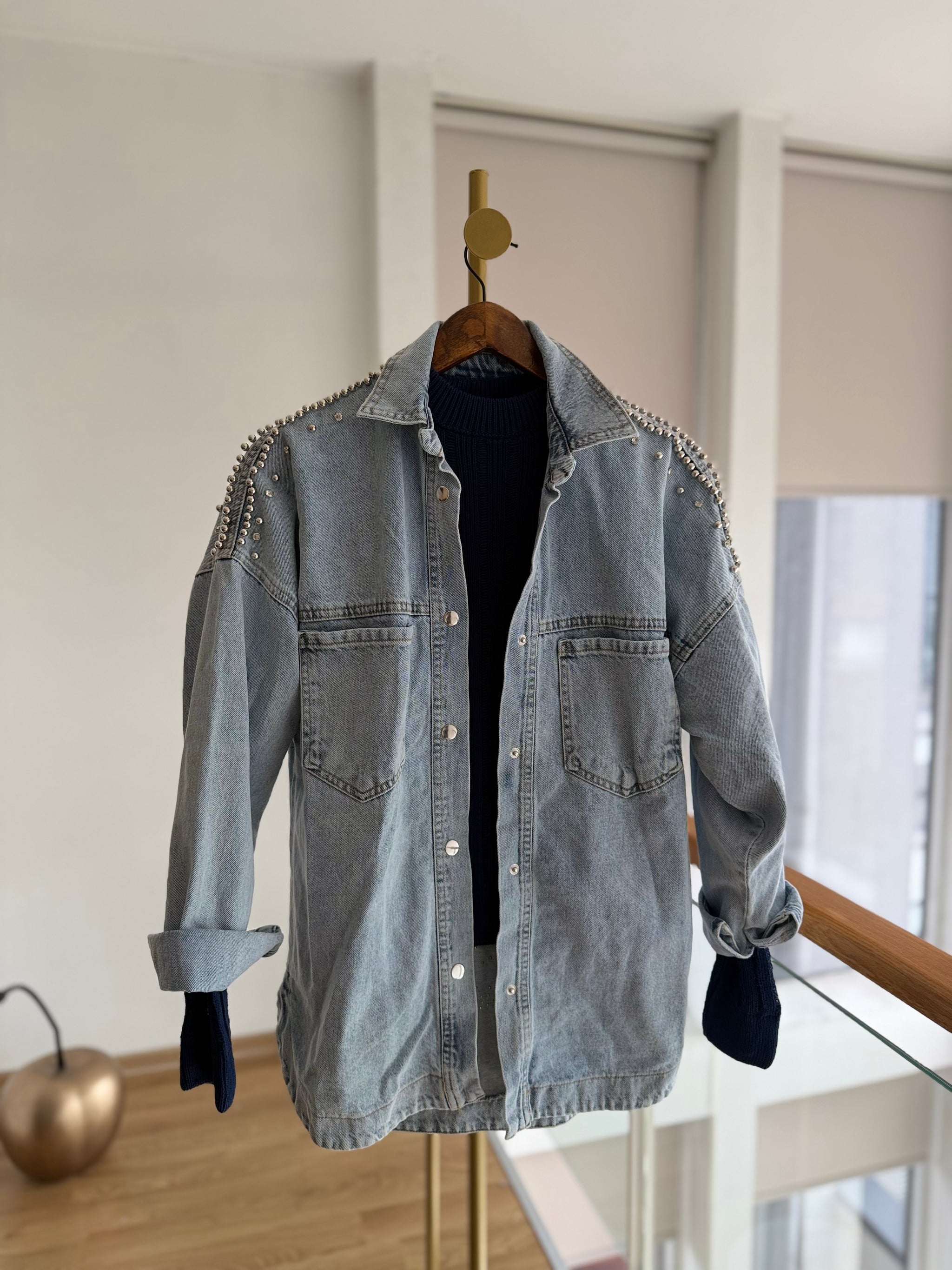 Zımba&Taş İşlemeli Jean Ceket