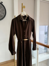 Lueur Concept Kemerli Uzun Elbise Acı Kahve