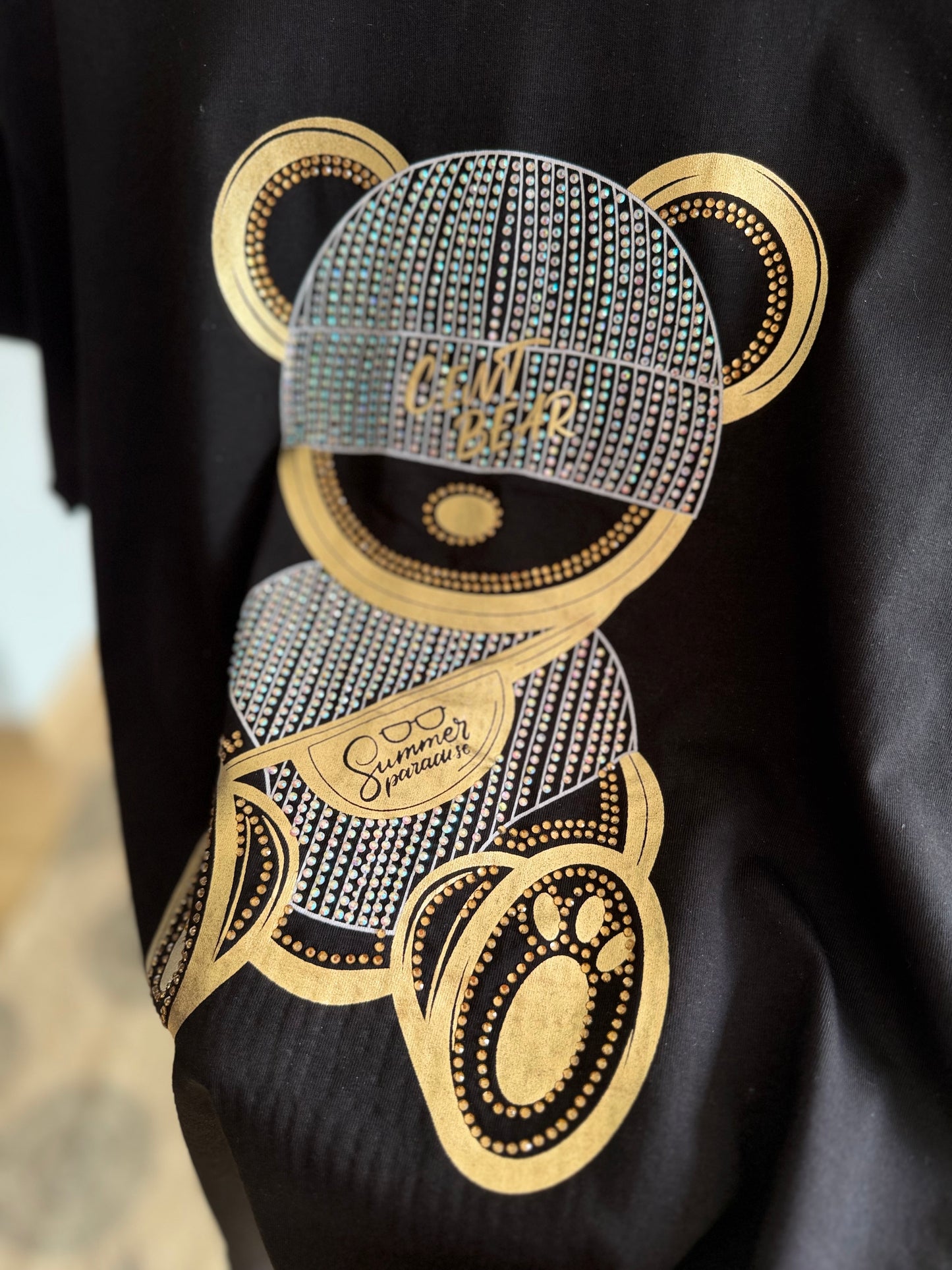 Shiny Bear %100 Cotton Siyah Tshirt