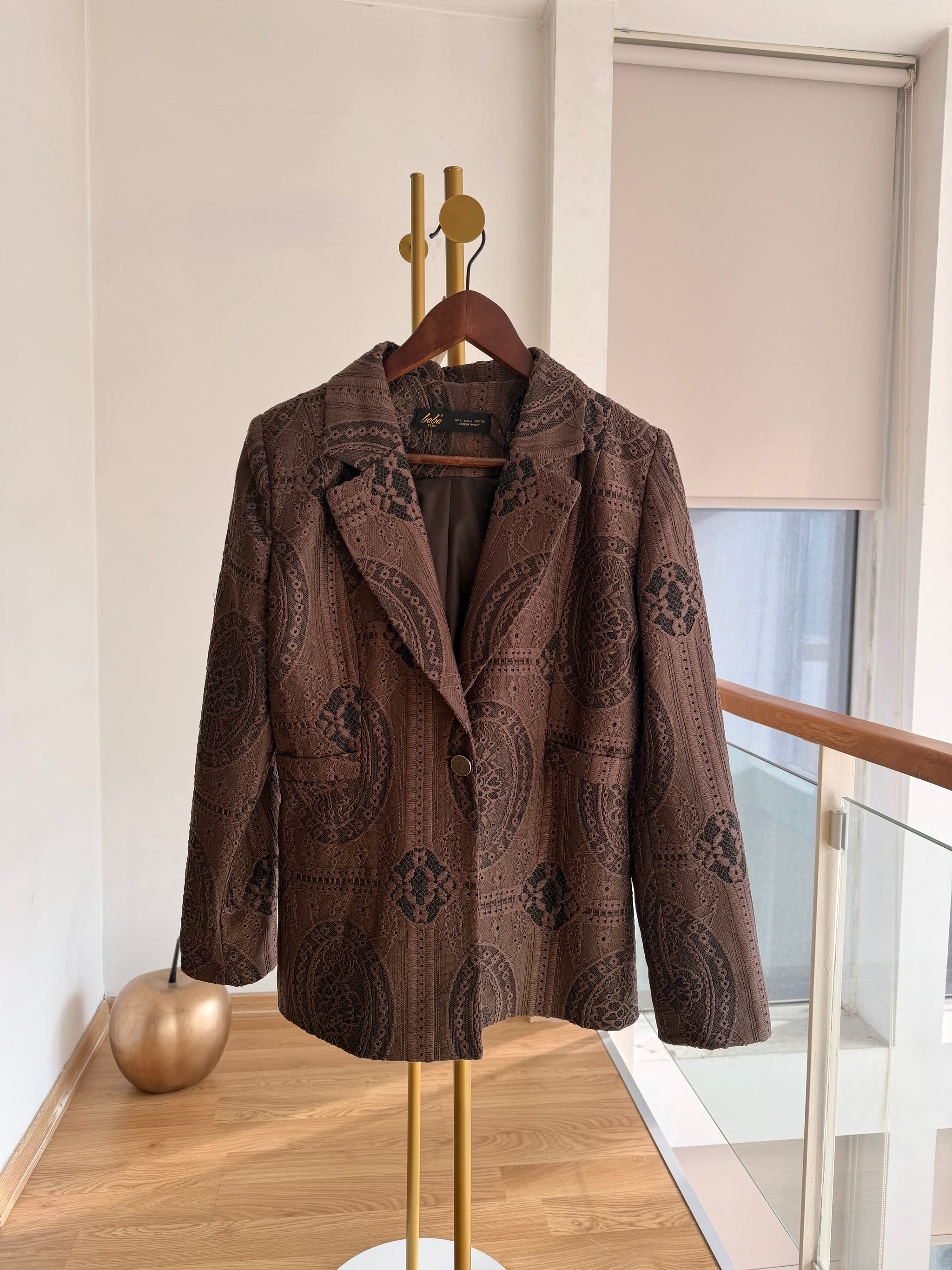 Dantel Detaylı Tasarım Acı Kahve Blazer Ceket