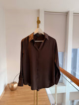 Acı Kahve Dökümlü Pamuk Saten Gömlek