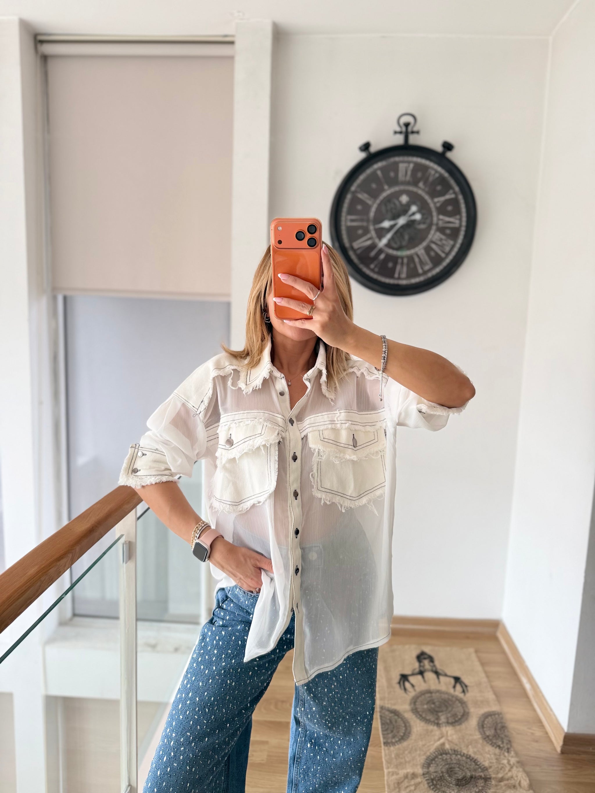Şifon&Denim Eskitme Tasarım Gömlek