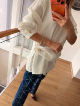 Gold Detaylı Premium Pamuklu Tencel Beyaz Gömlek