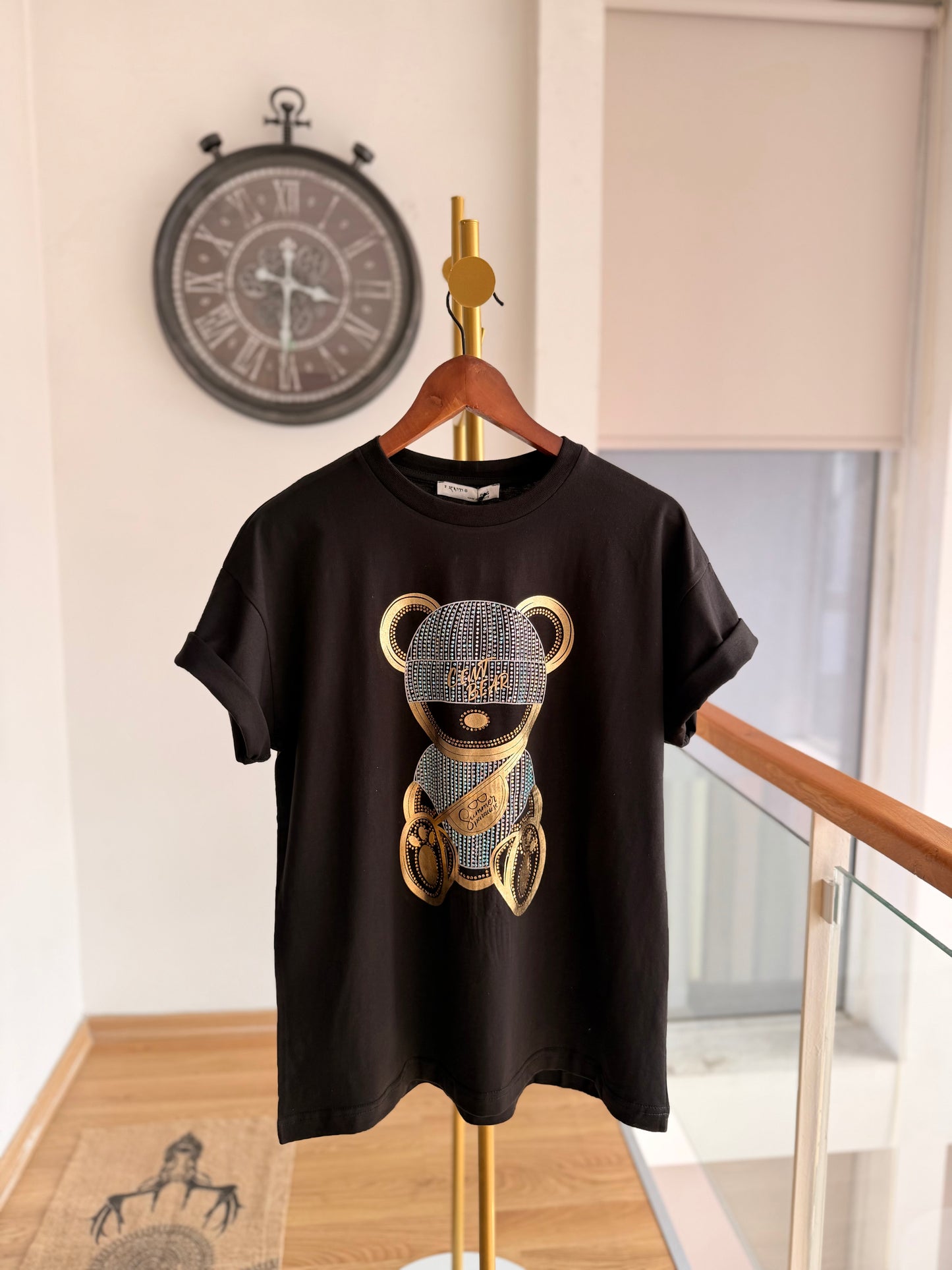 Shiny Bear %100 Cotton Siyah Tshirt