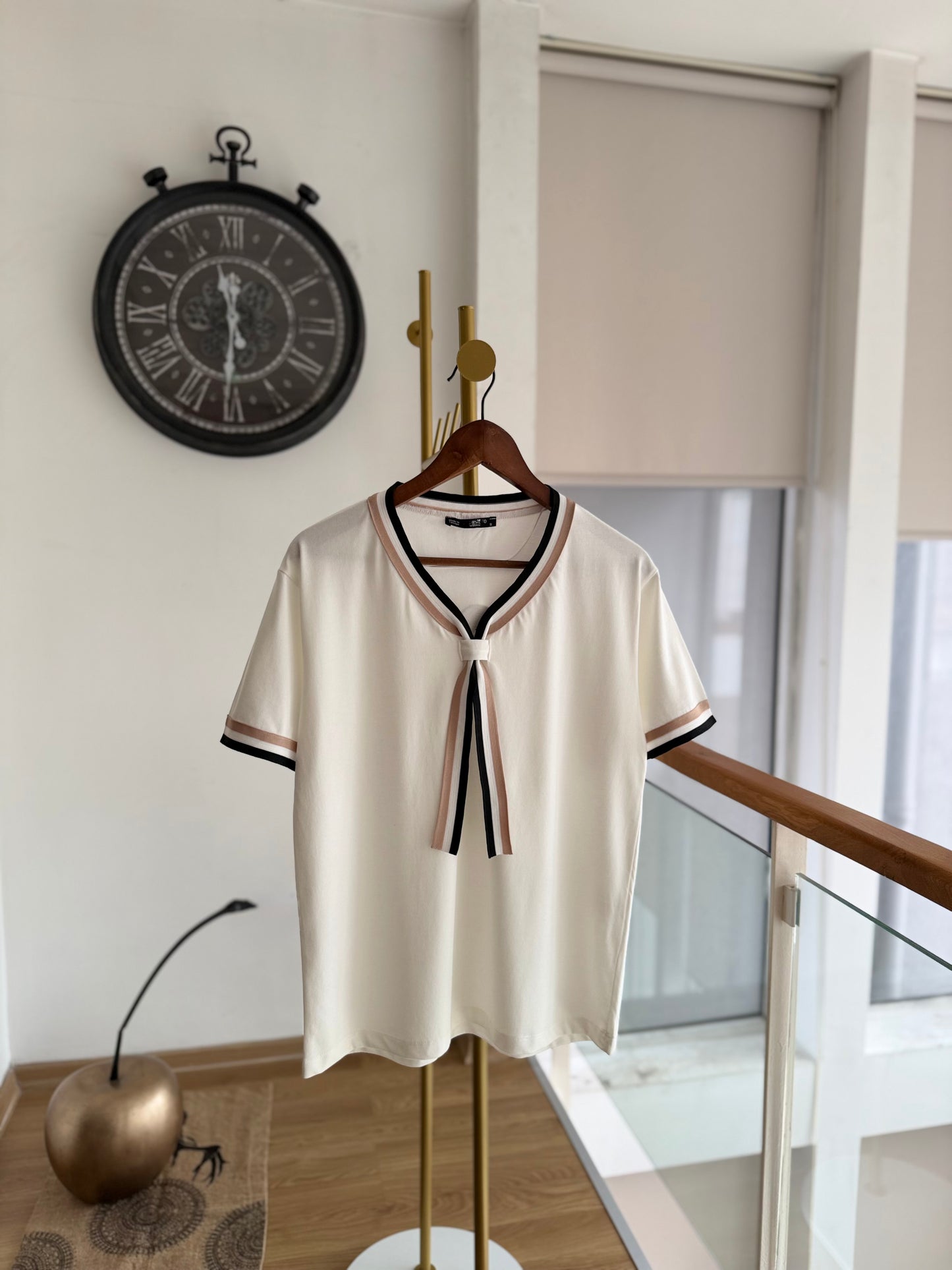 Örme Denizci Yaka Beyaz %100 Cotton Tshirt