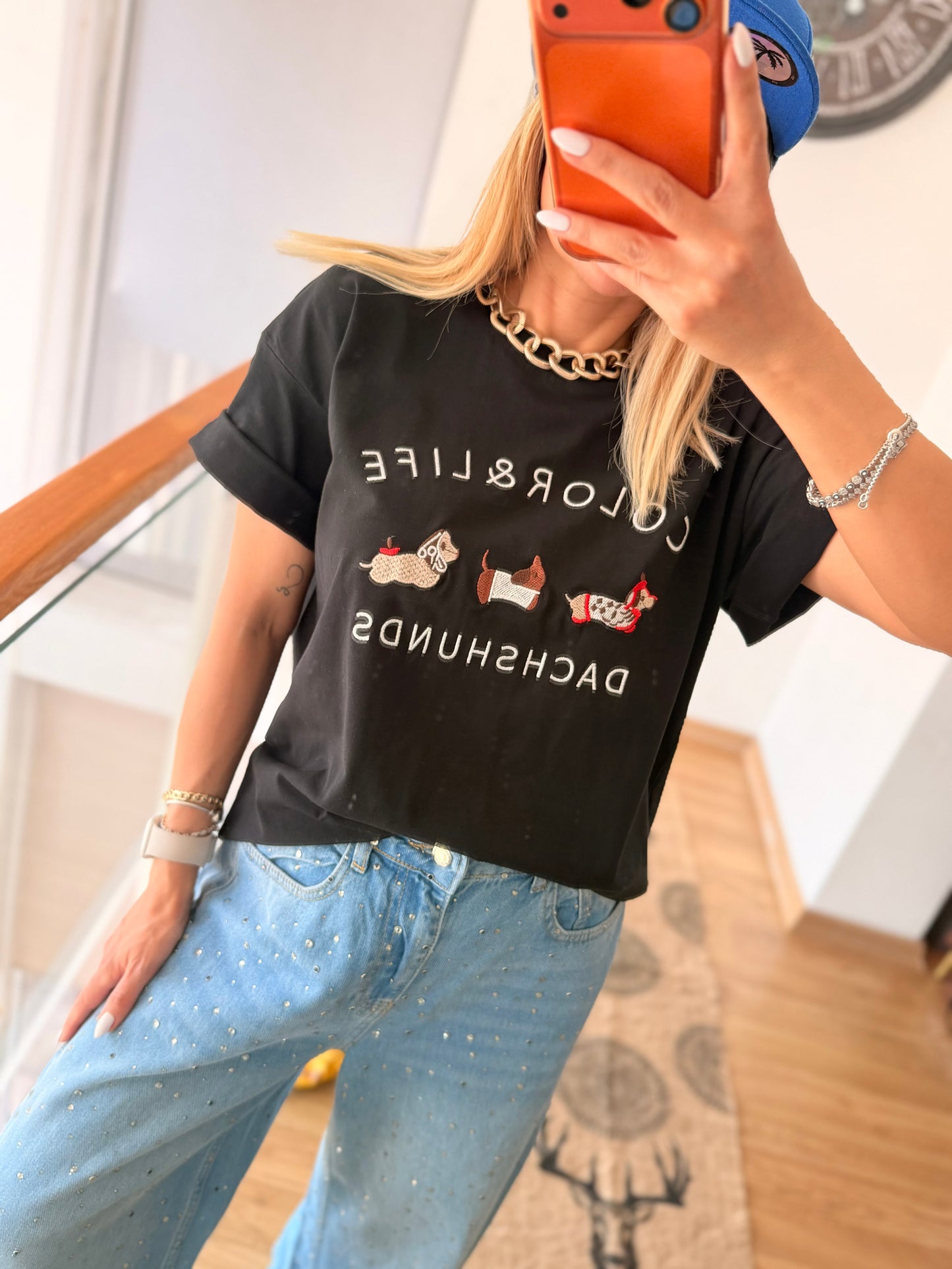 Köpek Figürlü Siyah Oversize Tshirt Color&Life