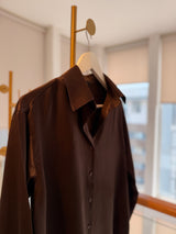 Acı Kahve Dökümlü Pamuk Saten Gömlek