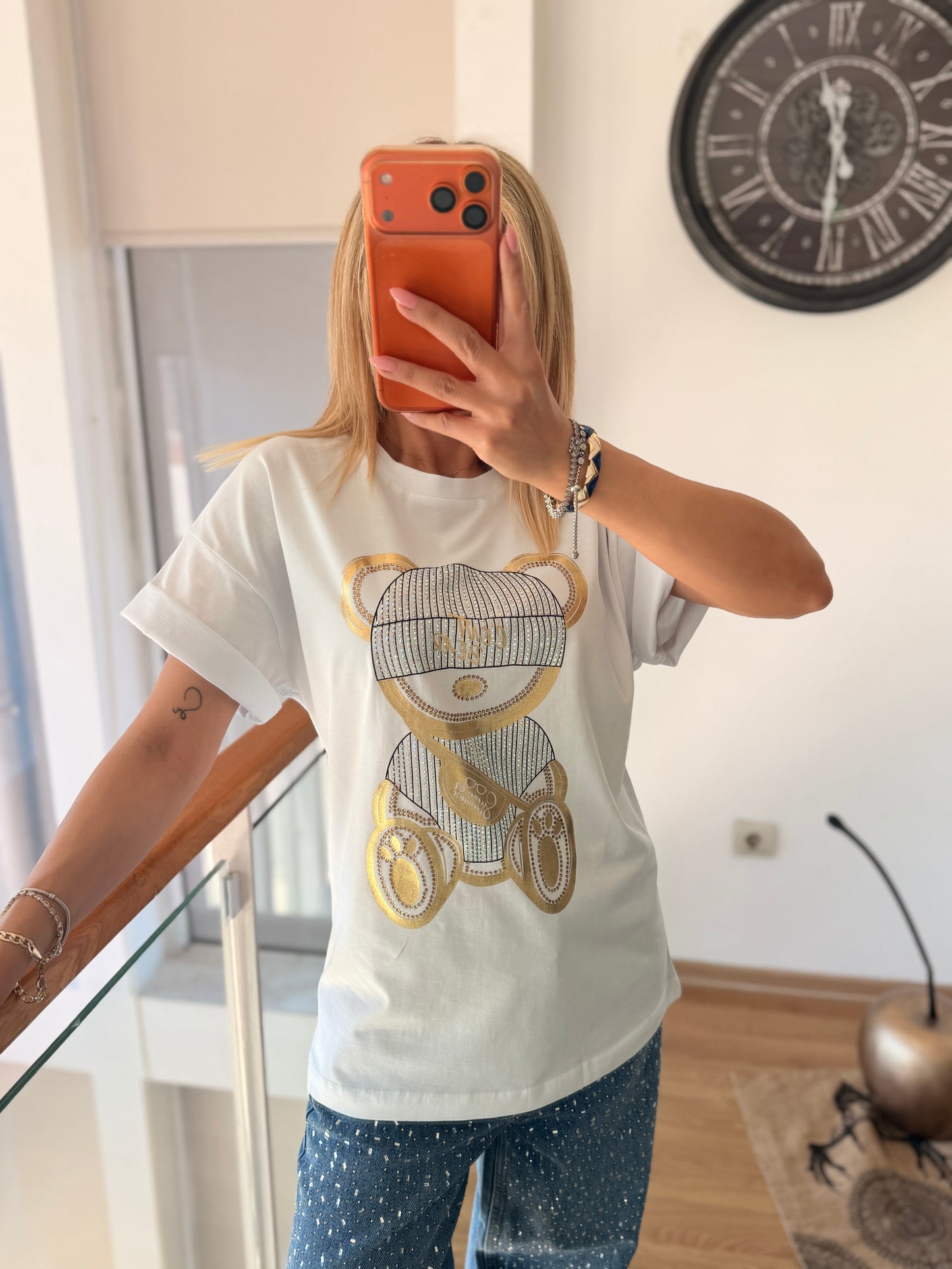 Shiny Bear %100 Cotton Beyaz Tshirt