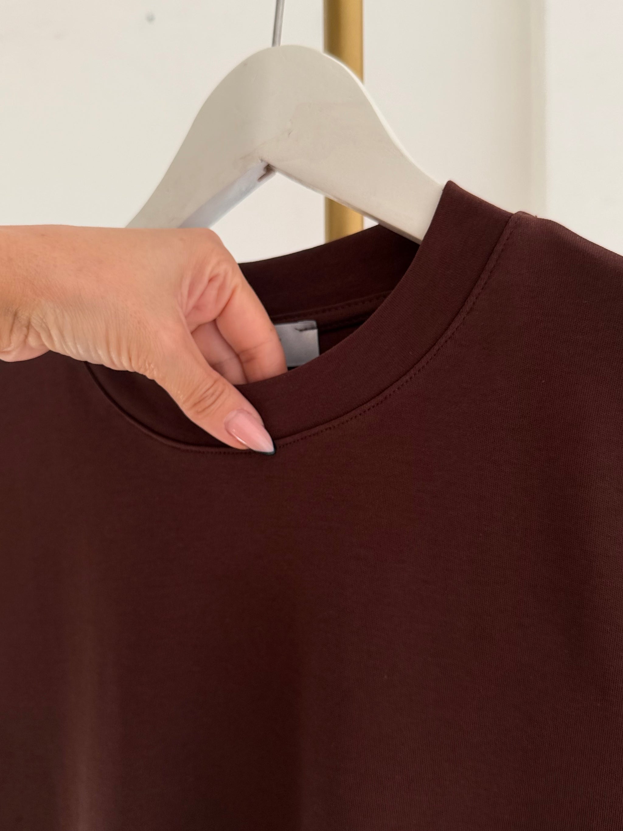 Basic Bisiklet Yaka %100 Pamuk Acı Kahve Tshirt