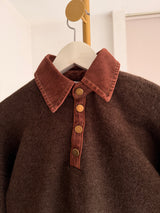 Denim Yaka&Kol Acı Kahve Triko Kazak