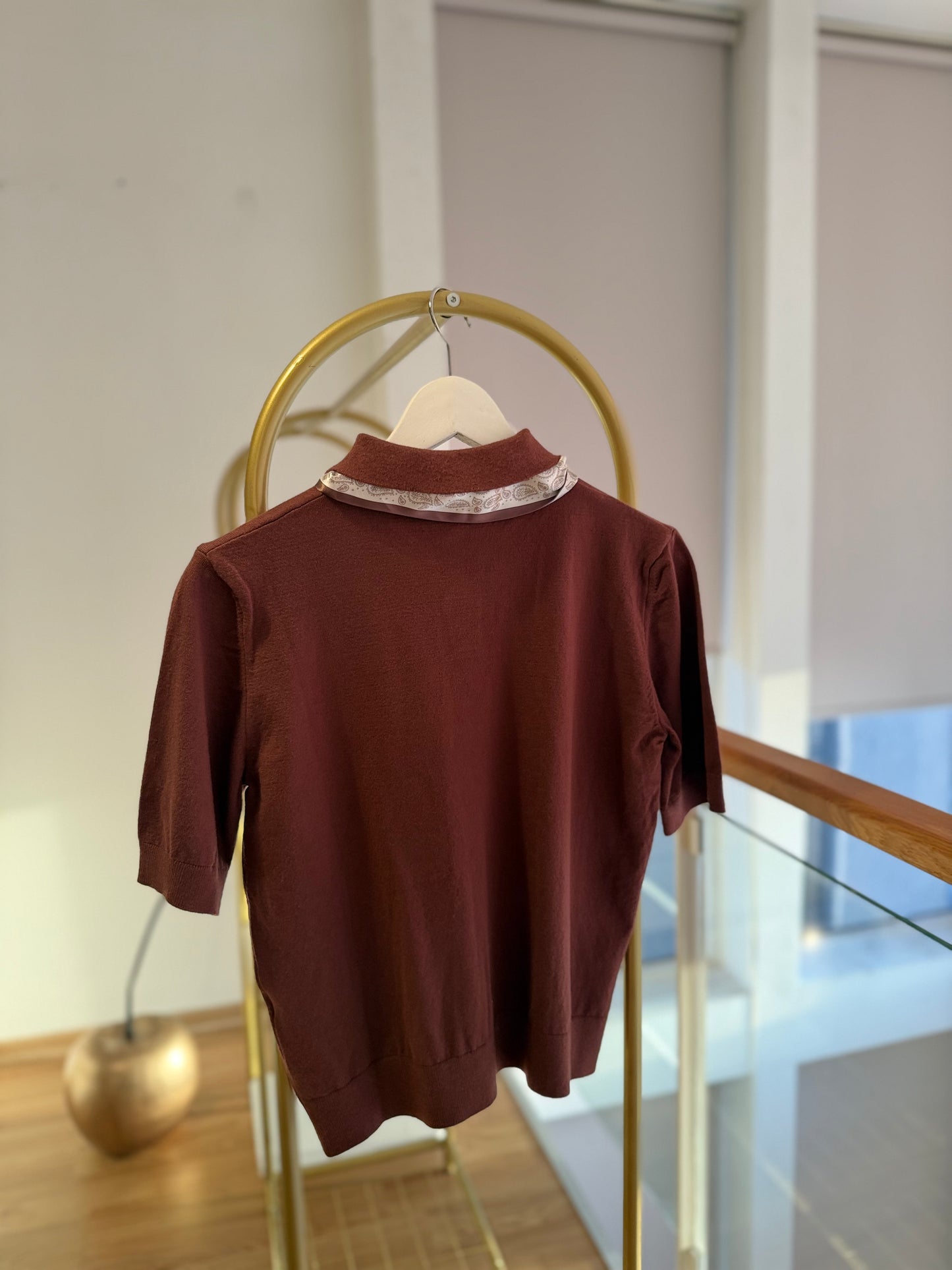 Acı Kahve Saten Fularlı Kısa Kol Kadın Kazak