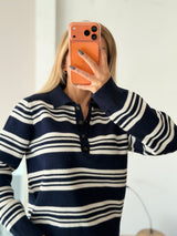 Lacivert Çizgili Kadın Triko Kazak